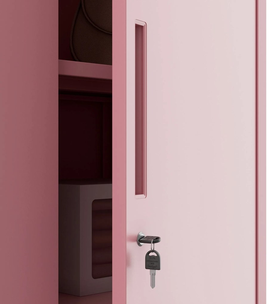 Fémszekrény otthoni irodába JAN, 900 x 1850 x 400 mm, Fresh Style: púderrózsaszín