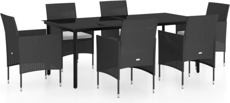 vidaXL 7 részes fekete kerti étkezőgarnitúra párnákkal