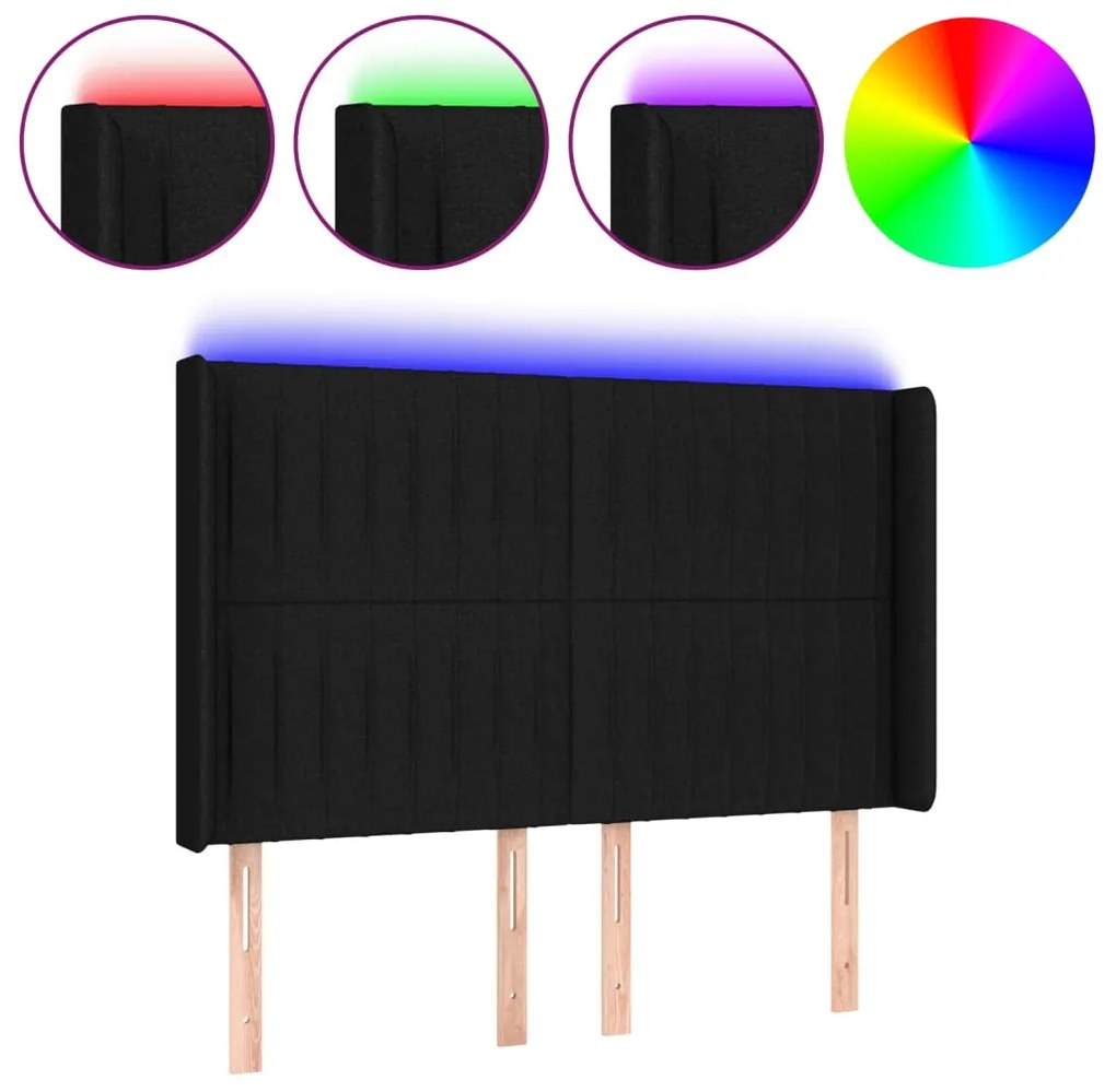 fekete szövet LED-es fejtámla 147x16x118/128 cm