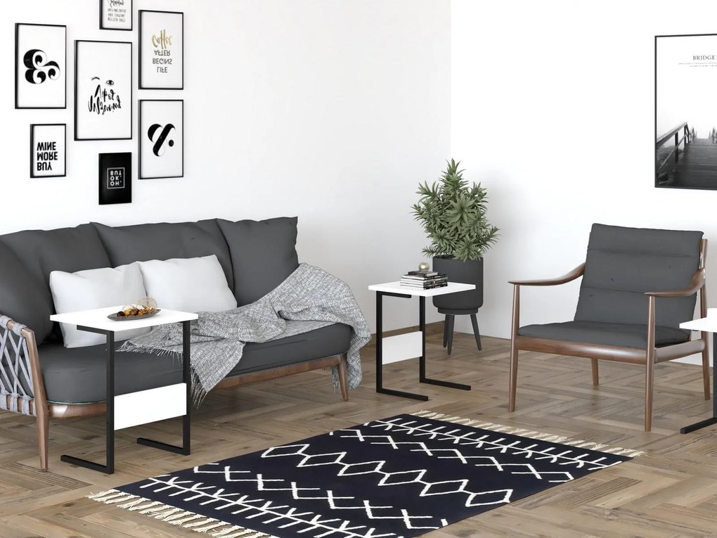 Dohányzóasztal szett (3 db.) Bameni (fekete + fehér). Akció -20%. 1094339