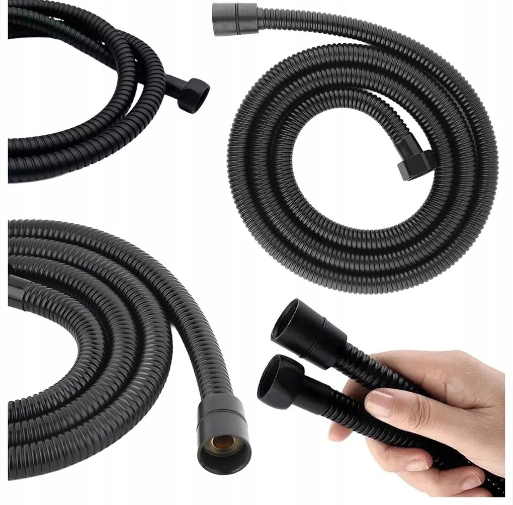 Nyújtható Zuhanytömlő Fekete Matt Acél Menetes 1/2 Coll 150 175 cm