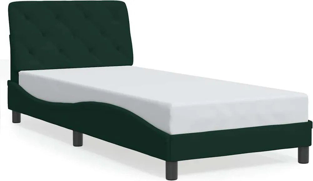 vidaXL sötétzöld bársony ágykeret matrac nélkül 90x190 cm