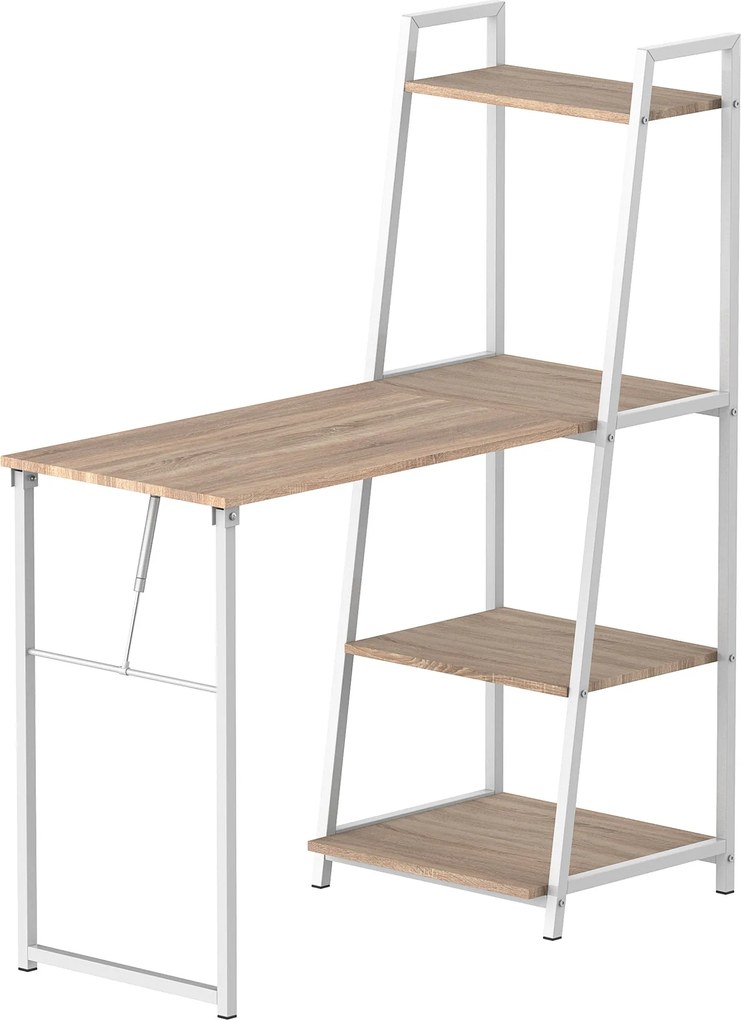 HOMCOM Összecsukható Íróasztal - 2 az 1-ben asztal polcokkal - Világos tölgy Fa Fehér Fém | Aosom