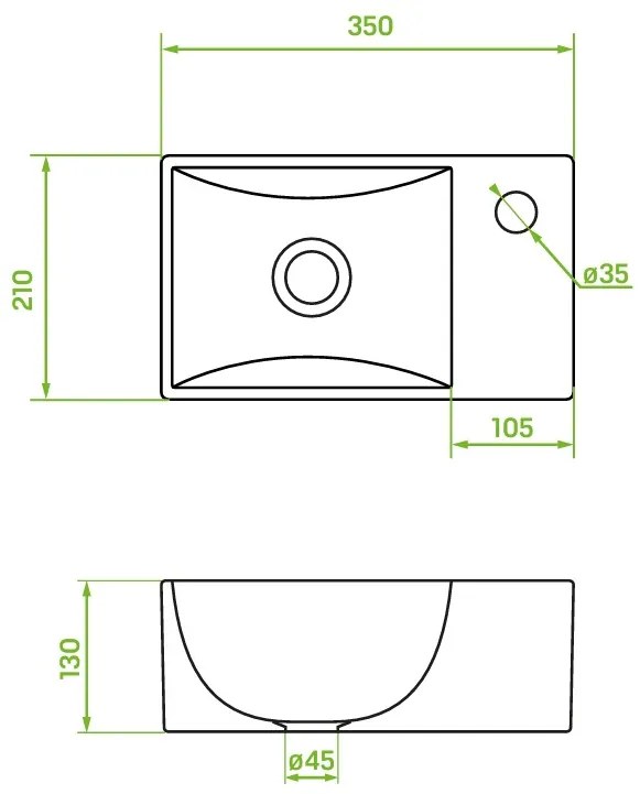 Laveo Kvadrato, kerámia mosdó 355x210x130 mm, fényes fehér, LAV-VUK_6135
