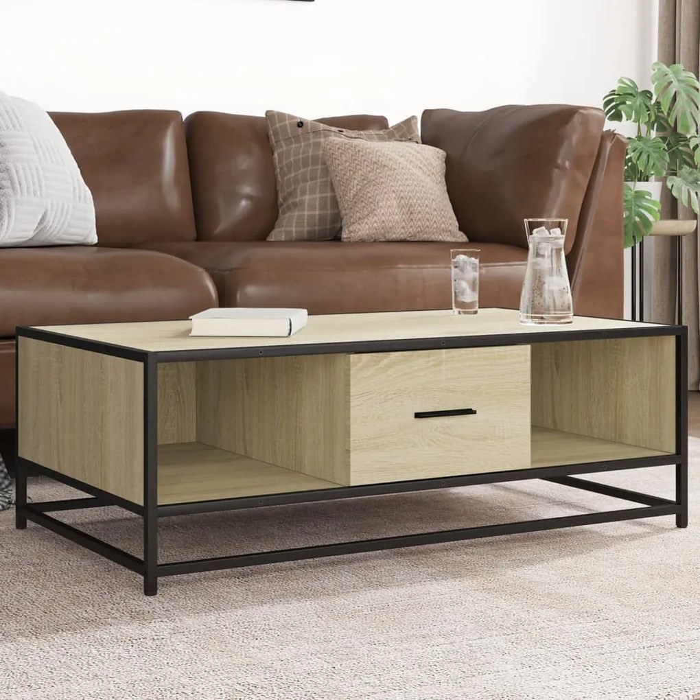 Sonoma tölgy szerelt fa és fém dohányzóasztal 100 x 57 x 35 cm