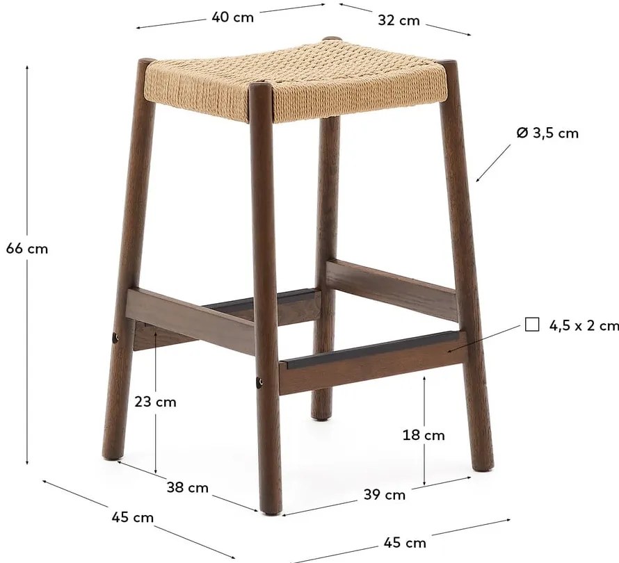 Barna-natúr színű tölgyfa bárszék szett 2 db-os (ülésmagasság 66 cm) Yalia – Kave Home