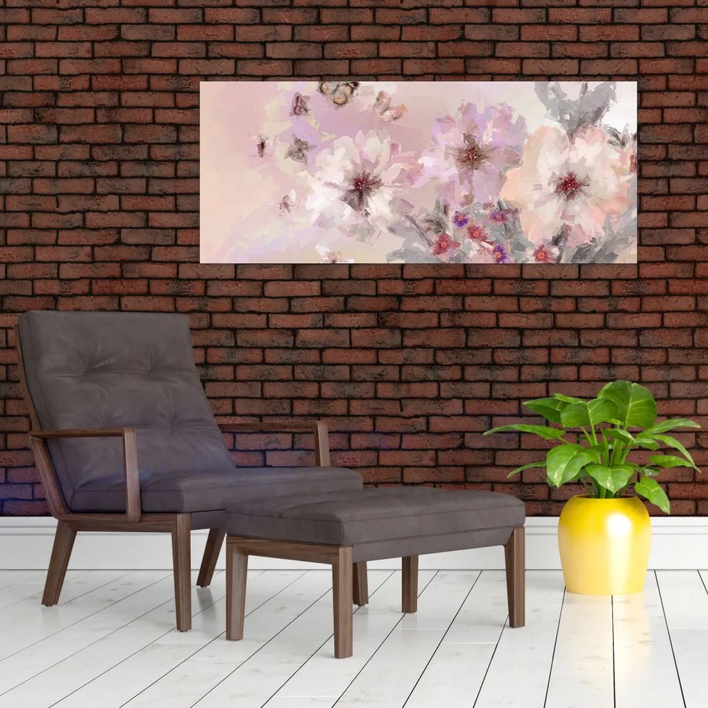 Kép - Művészeti kollázs pillangókkal (120x50 cm)