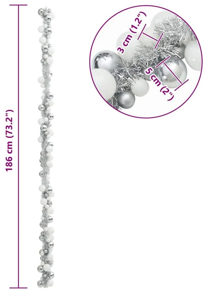 Karácsonyi gömb girland Fehér és Ezüst 186 cm Polisztirol