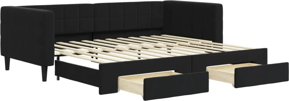 vidaXL fekete kihúzható bársony heverő fiókkal 90 x 200 cm