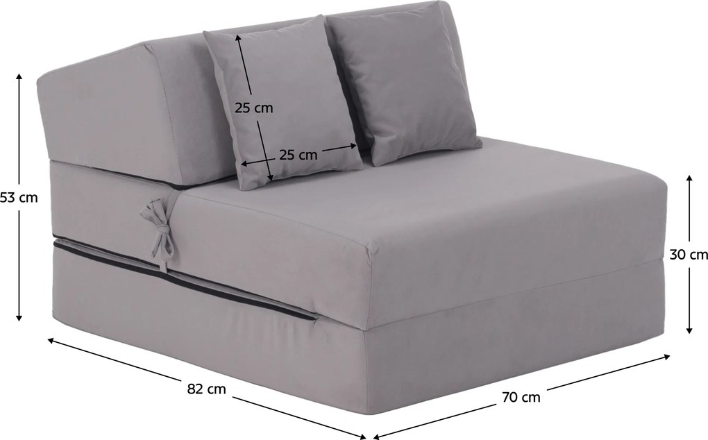 Összecsukható matrac/fotel, 2v1, világosszürke, PELOS