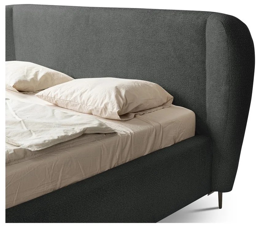 Sötétszürke kárpitozott franciaágy ágyráccsal 180x200 cm Makana – Makamii