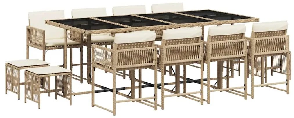 vidaXL 13 részes bézs polyrattan kerti étkezőgarnitúra párnákkal