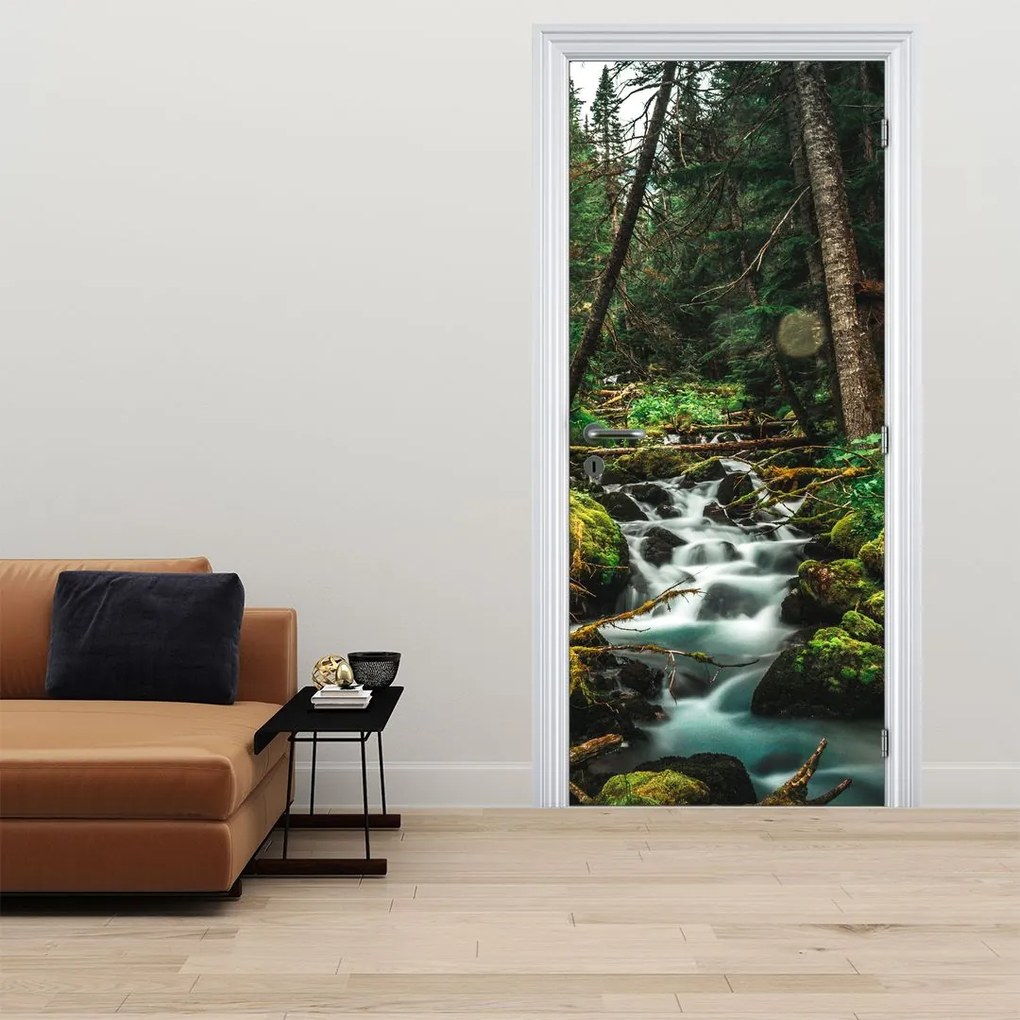 Fotótapéta ajtóra - Patak az erdőben (95x205cm)