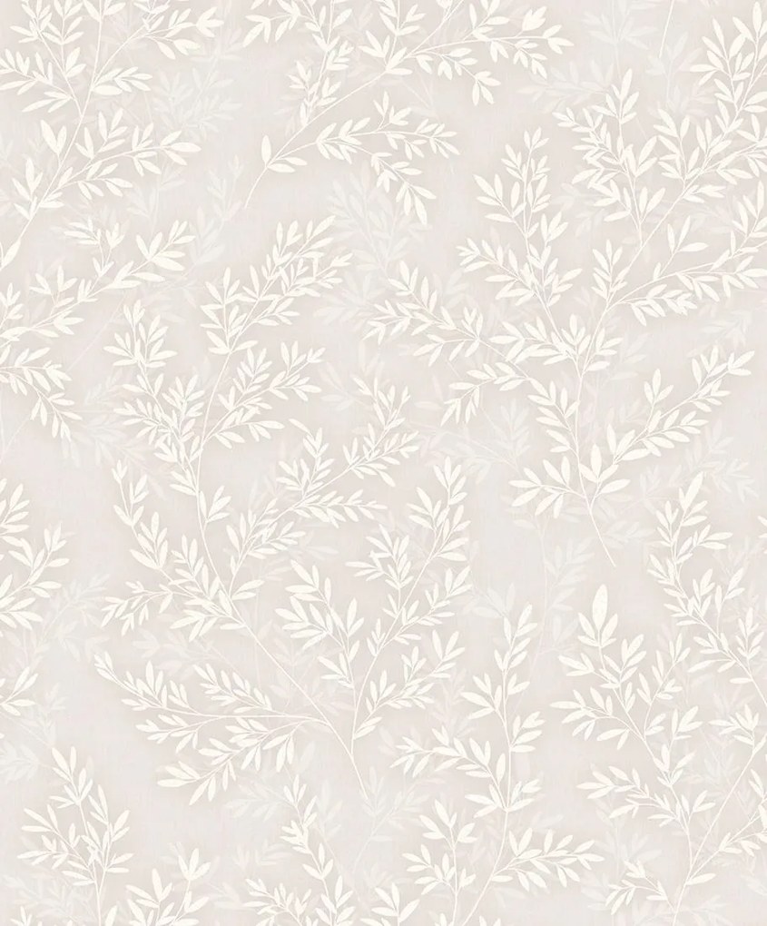 Bézs Tapéta Fehér Levelek Motívummal A Nappaliba Vinil Tapéta