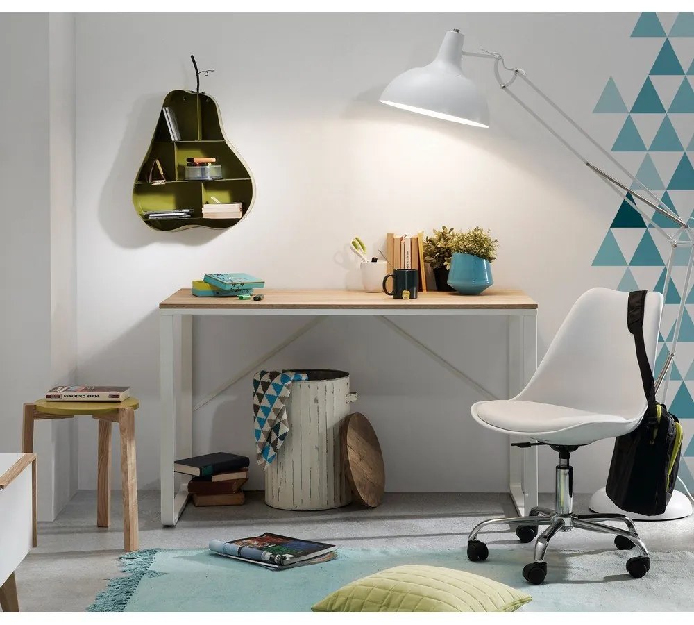 Lisbet fehér íróasztal fa dekoros asztallappal - Kave Home