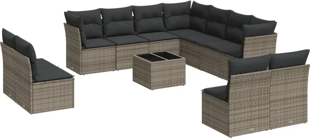 vidaXL 12 részes szürke polyrattan kerti ülőgarnitúra párnákkal