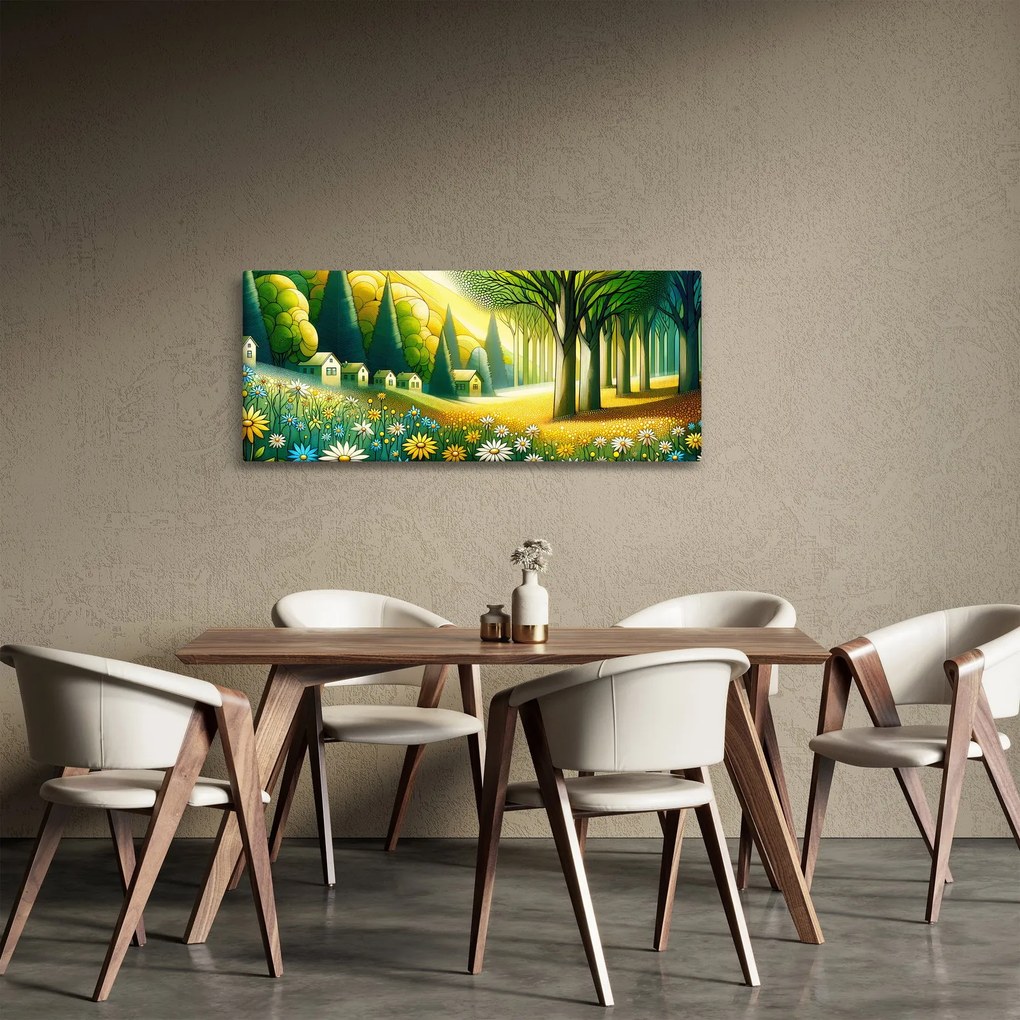 Kép - Falu sárga-zöld színekben (120x50 cm)