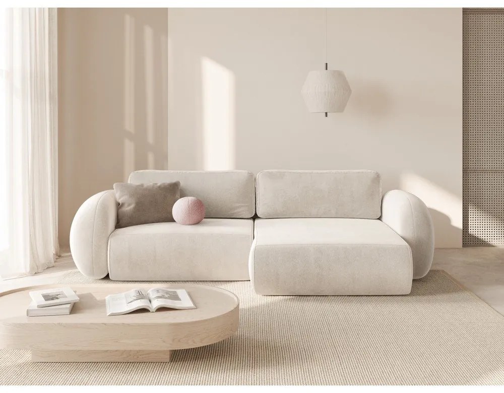 Krémszínű bársony kinyitható-tárolóhelyes sarokkanapé Tonale – Cosmopolitan Design