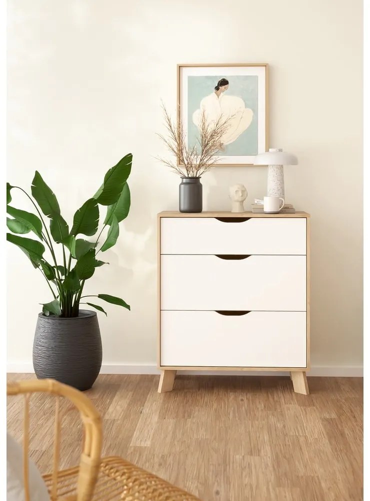 Fehér-natúr színű komód tölgyfa dekorral 79x92x40 cm Ikast – Tvilum