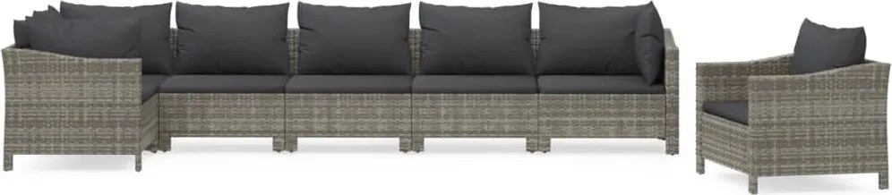 vidaXL 7 részes szürke polyrattan kerti ülőgarnitúra párnákkal