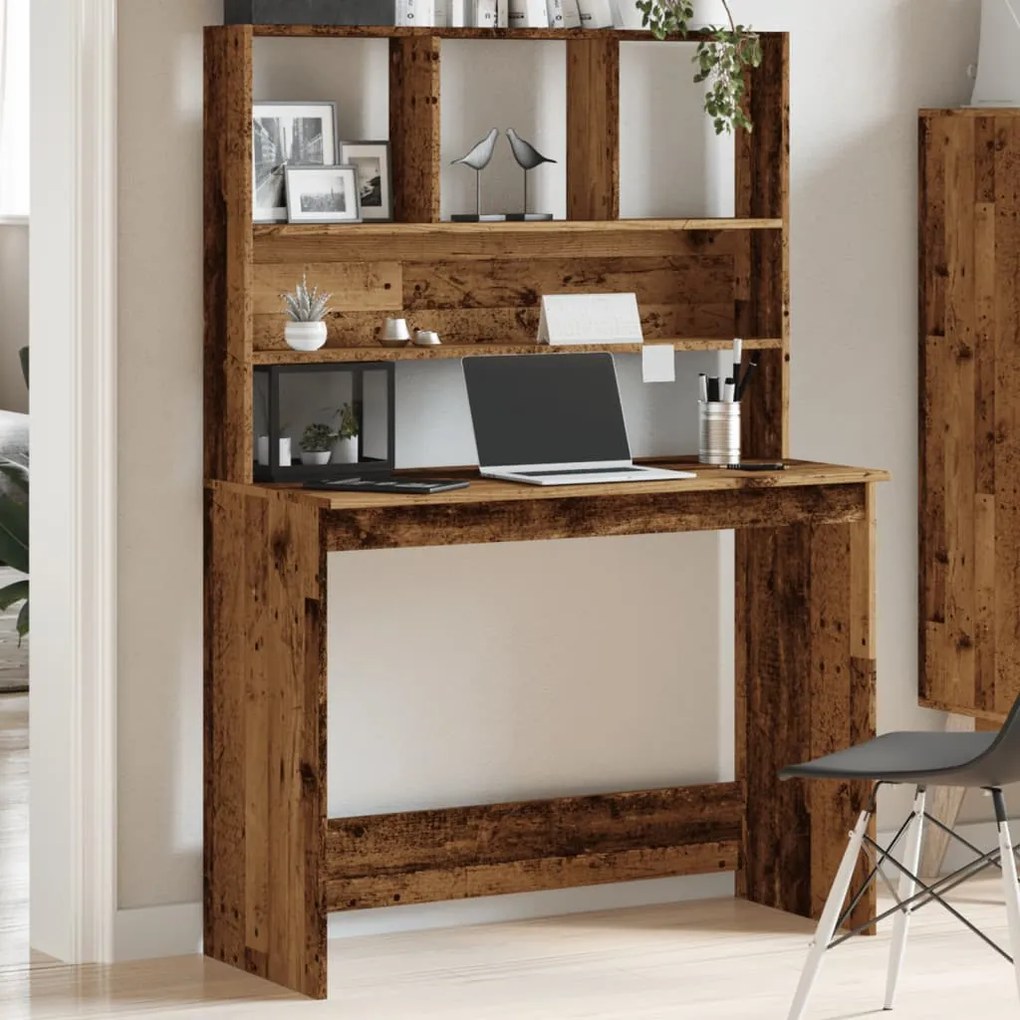 antik fa színű szerelt fa íróasztal polcokkal 102 x 45 x 148 cm