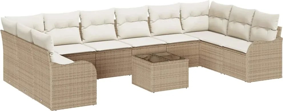 vidaXL Kerti Kanapé Szett 11 pcs Bézs polirattan
