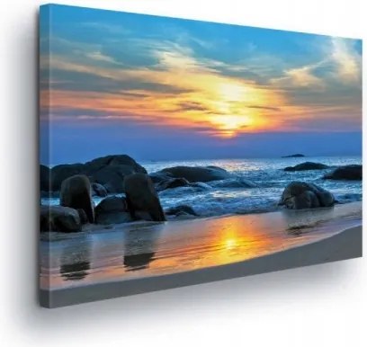 Vászonkép 70x50 Naplemente tenger tengerpart sziklák természet nyugalom harmónia szépség