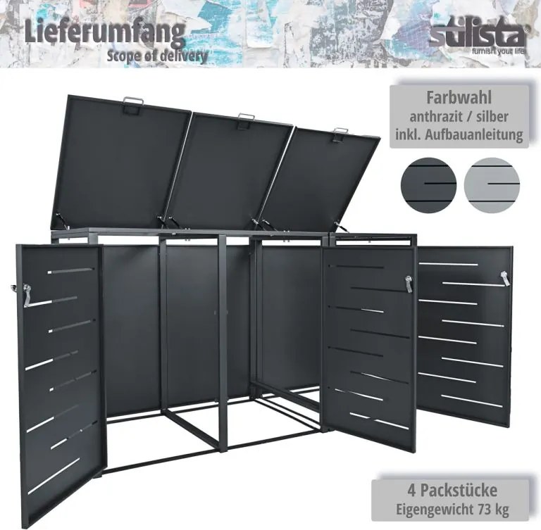 STILISTA Szekrény 3 kukához 196 x 80 x 116 cm antracit