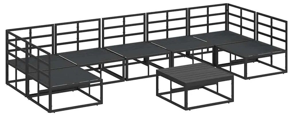 Kerti Kanapé Szett párnával 8 pcs Fekete Alumínium