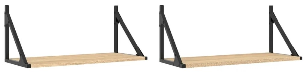 2 db sonoma tölgy színű szerelt fa fali polc 60 x 25 x 25,5 cm