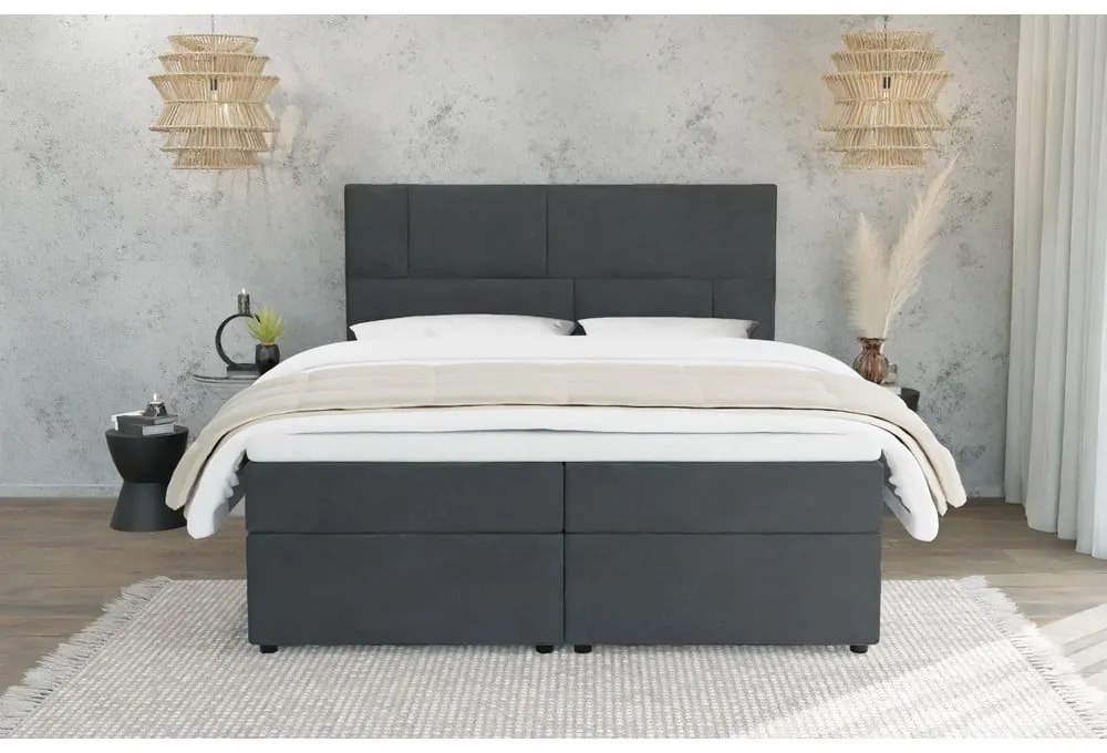 Sötétszürke ágyneműtartós boxspring ágy 140x200 cm Lola – Ropez