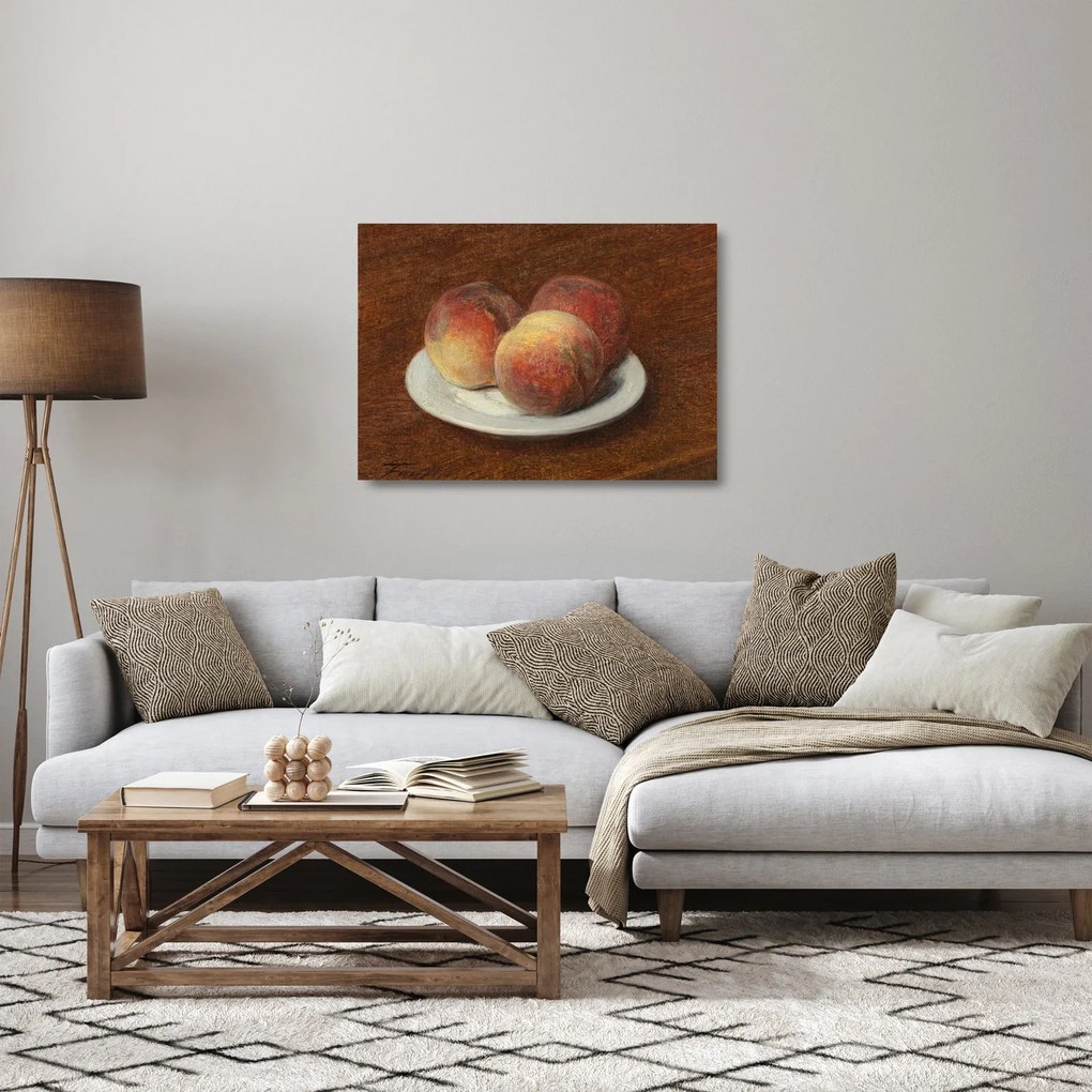 Üveg kép - Henri Fantin-Latour, Three Peaches on a Plate, reprodukciók (70x50 cm)