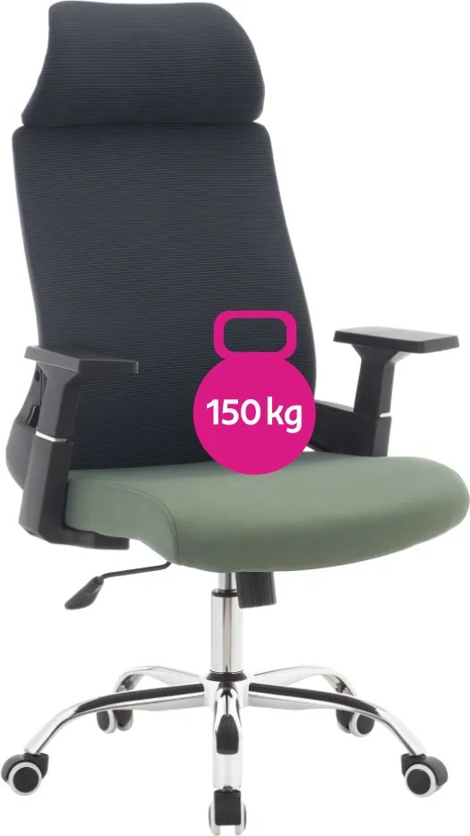 Irodai szék, sötétszürke/zöld/króm, teherbírás 150 kg, HOLGER