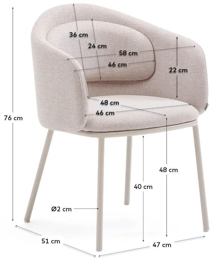 Bézs kárpitozott karfás étkezőfotel Minda – Kave Home