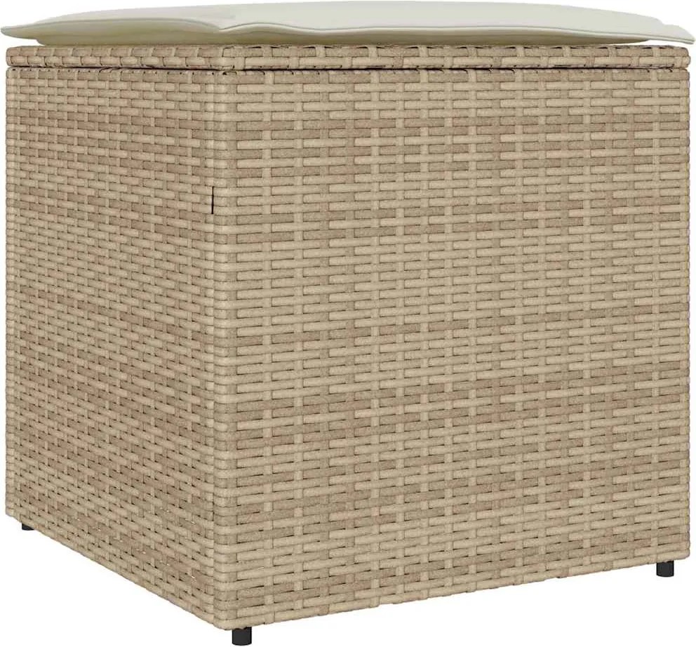 vidaXL Párnás doboz tárolóval Bézs 50 x 50 x 50 cm polirattan