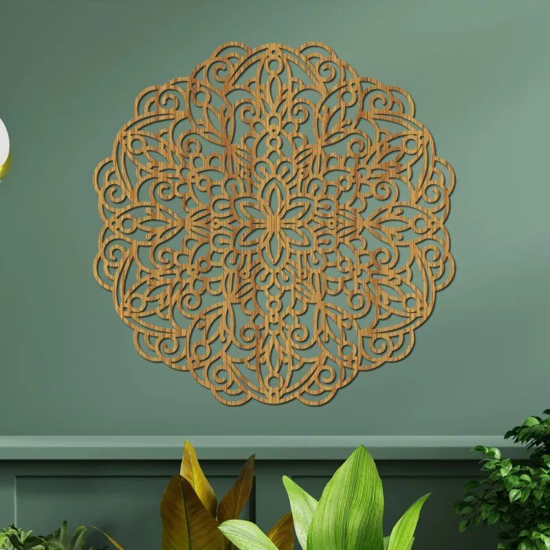 Fából készült mandala falra, virágdíszítéssel | MELLANY