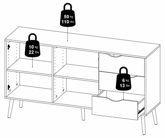 Tvilum Fehér komód 3 fiókkal OSLO 75381