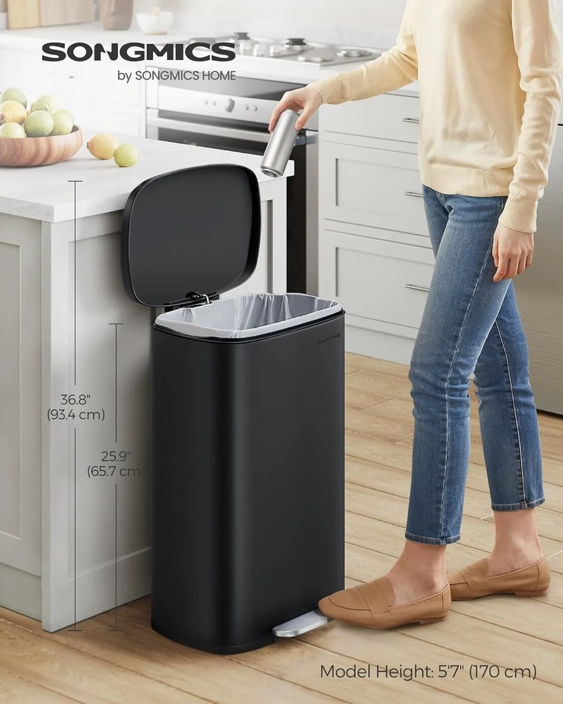 SONGMICS pedálos konyhai szemetes, 50L, lágy záródás, fekete
