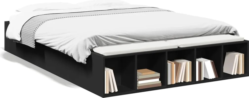 vidaXL fekete szerelt fa ágykeret 135 x 190 cm