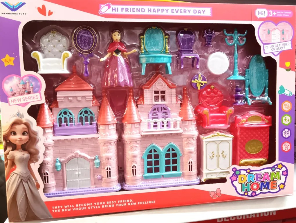 Castle Toy Princess Hercegnő Baba Kastéllyal Kiegészítőkkel Fények és hangok