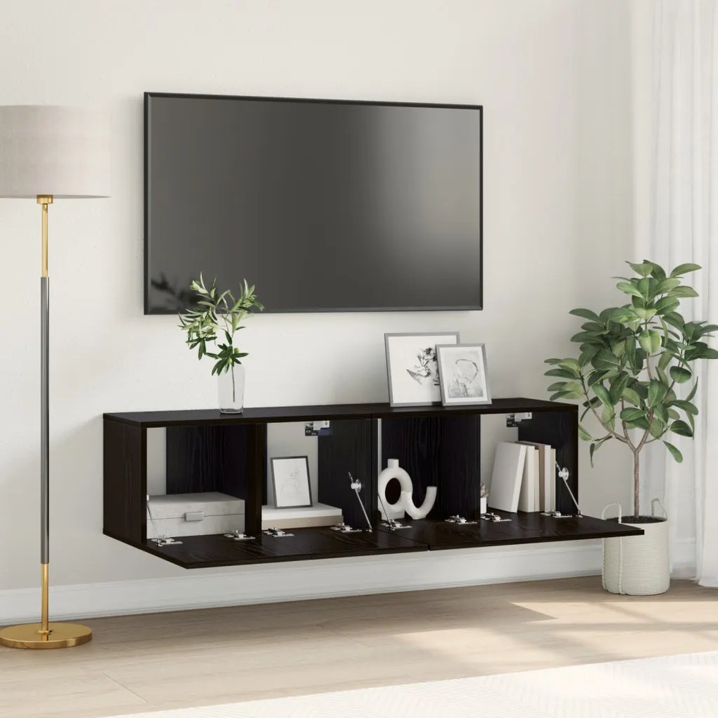 TV Szekrény Készlet Fekete tölgy Faléce Kicsi TV szekrény