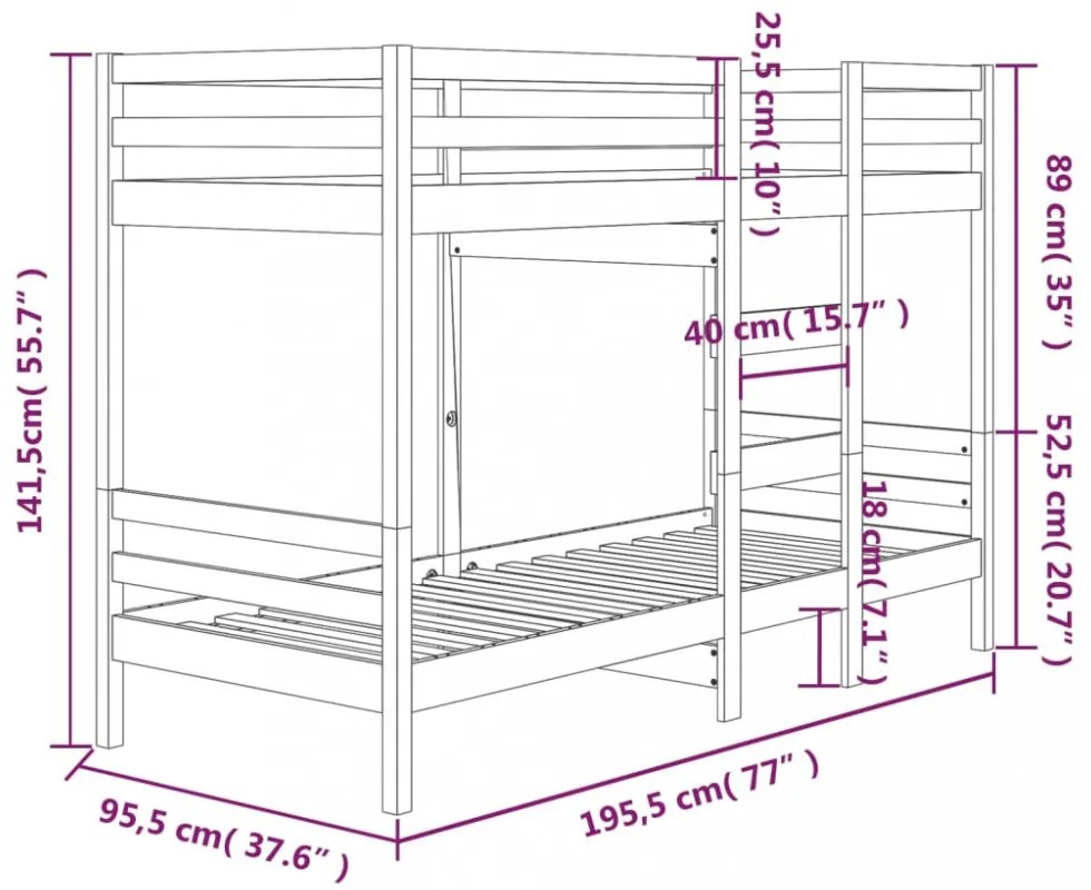 fehér tömör fenyőfa emeletes ágy 90x190 cm