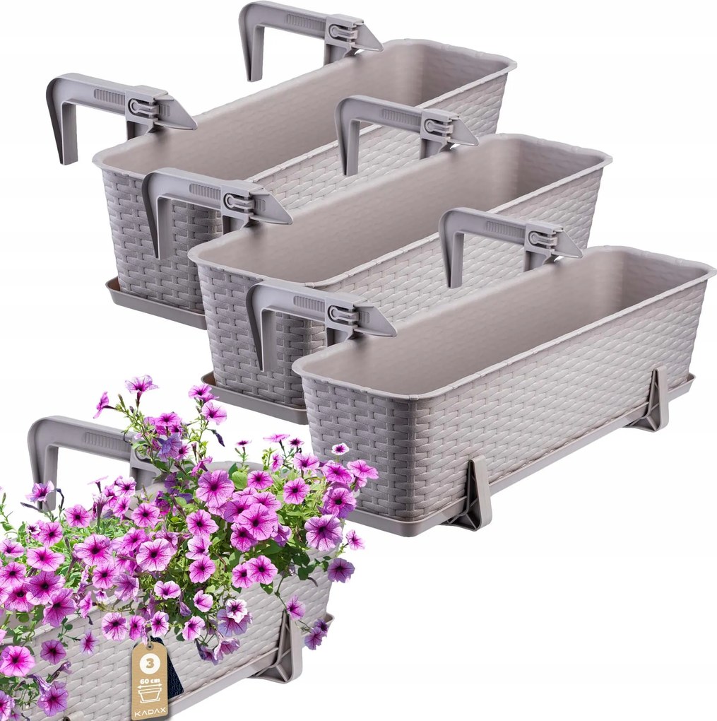 3x Erkélydoboz Virágtartó 60cm Fogantyúk