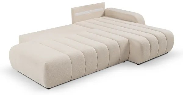 DESIO L-alakú, jobbos kihúzható sarokkanapé tárolóval, bézs