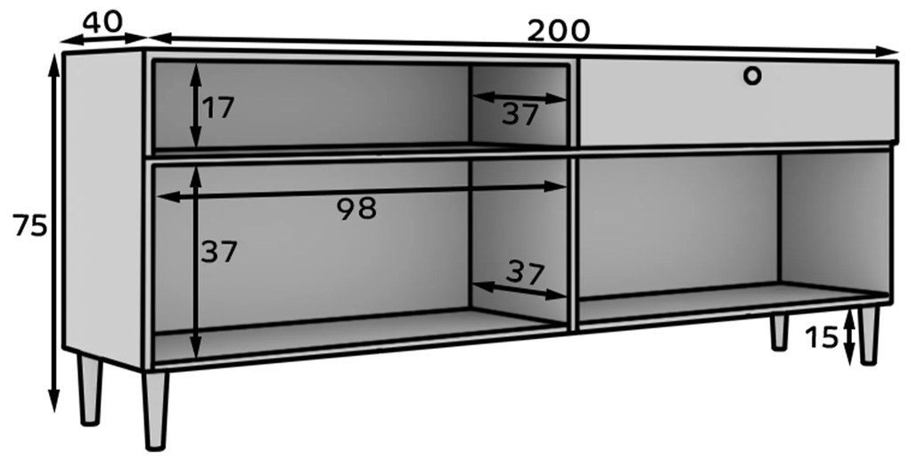 Komód szekrényekkel és fiókkal DULLUM 200x75cm, fehér