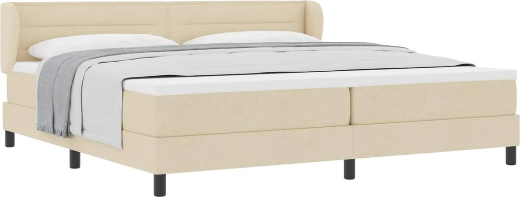 vidaXL Boxrugós ágy matracmal fejtámlával Krém 200 x 200 cm szövet