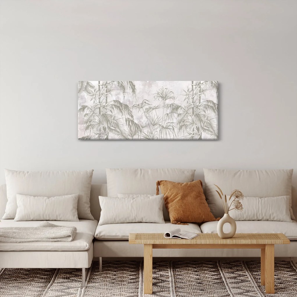 Kép - Trópusi növények a falon szürke színben (120x50 cm)