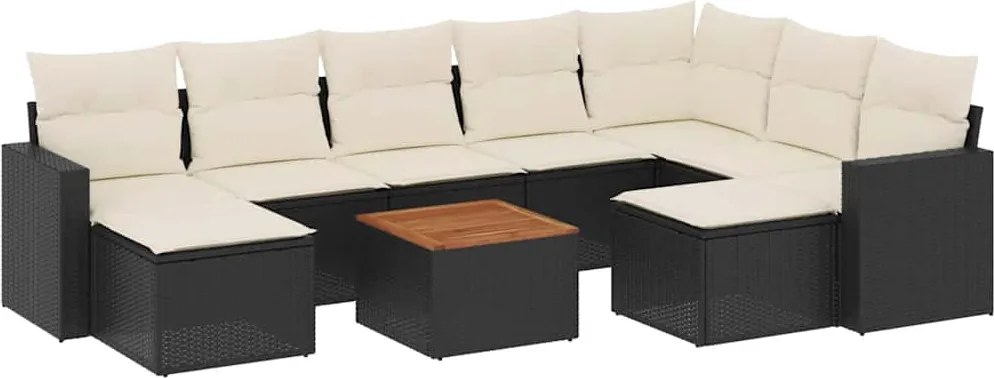 vidaXL 10 részes fekete polyrattan kerti ülőgarnitúra párnákkal