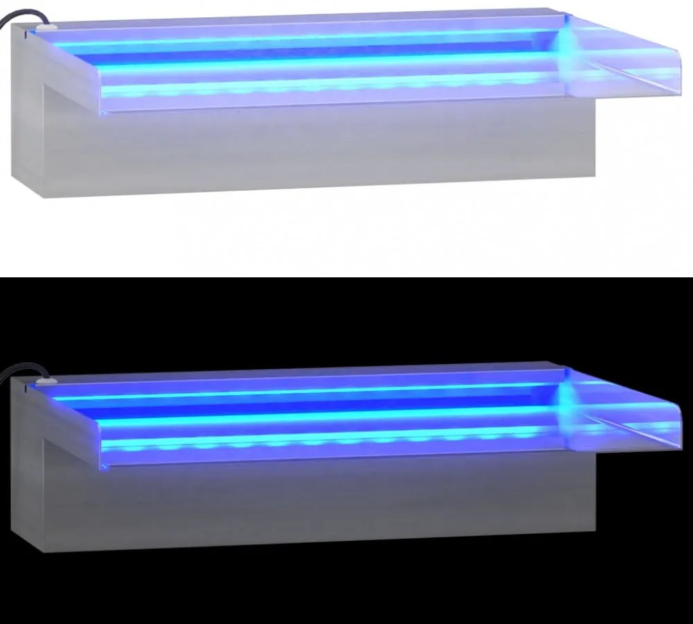 rozsdamentes acél vízeséskifolyó RGB LED-ekkel 30 cm