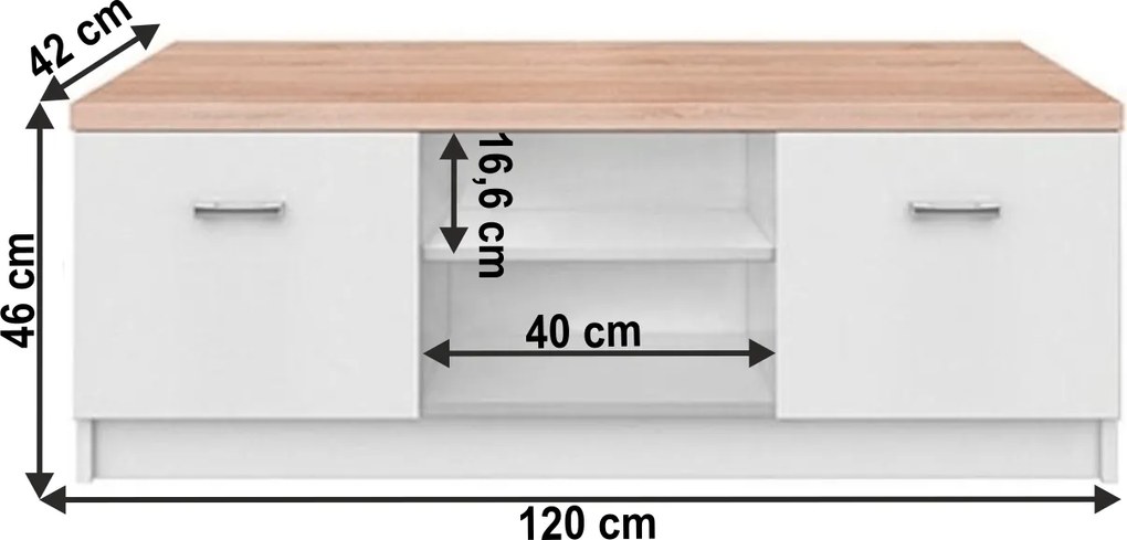 RTV asztal 2d, DTD laminált, fehér/tölgy sonoma, TOPTY TYP 15